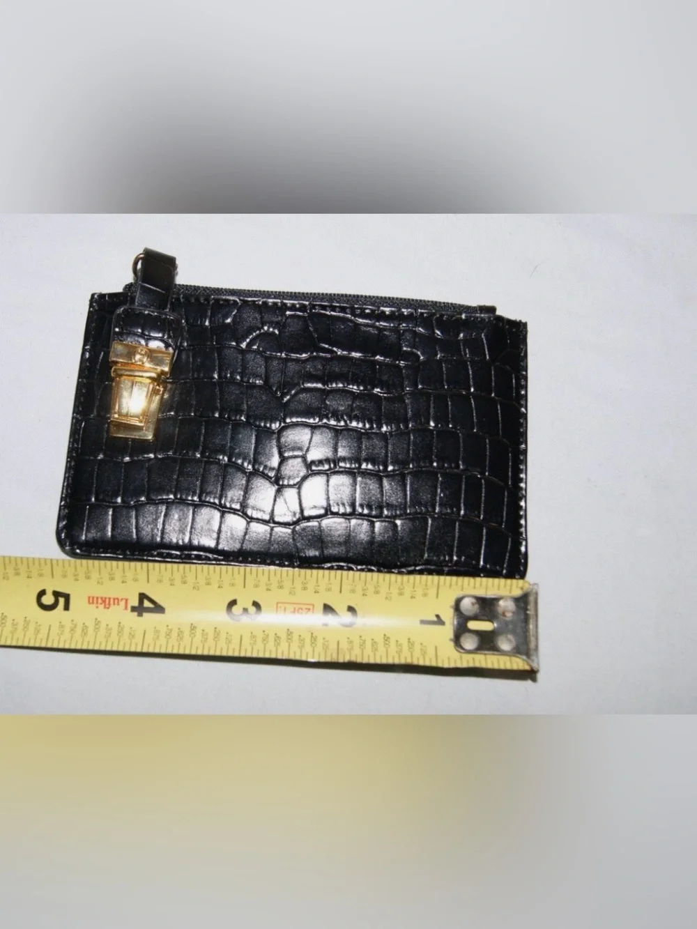 Etienne Aigner Leather ID Holder Zippered Pouch Black Embossed Wallet (ToteHH)
